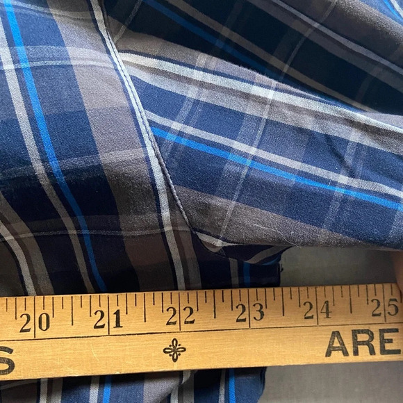 North Face blue grey checker striped button up  long sleeve cotton shirt Sz L - Picture 6 of 7
